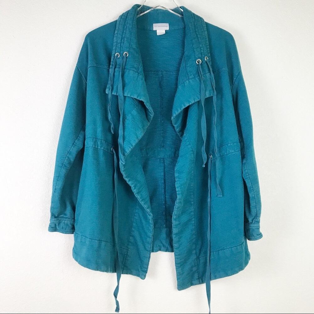 Soft Surroundings Drapey Open Front Drawstring Waist Pockets Jacket PM M Petite